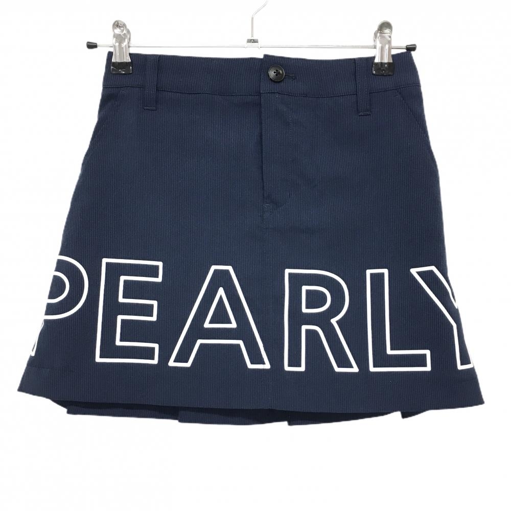 【超美品】パーリーゲイツ スカート ネイビー 細ストライプ ビッグロゴ白 レディース 00(XS) ゴルフウェア PEARLY GATES