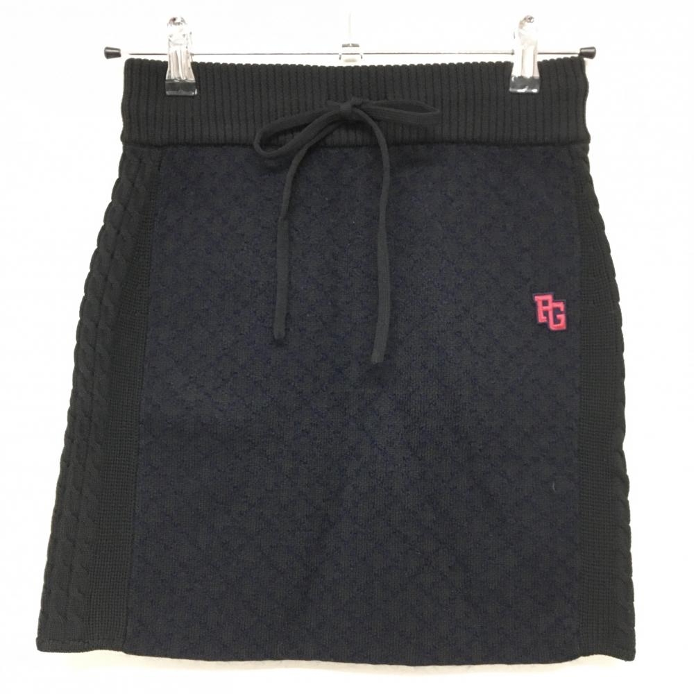 【超美品】パーリーゲイツ ニットスカート 黒×ダークネイビー 格子 サイドケーブル編み レディース 0(S) ゴルフウェア PEARLY GATES