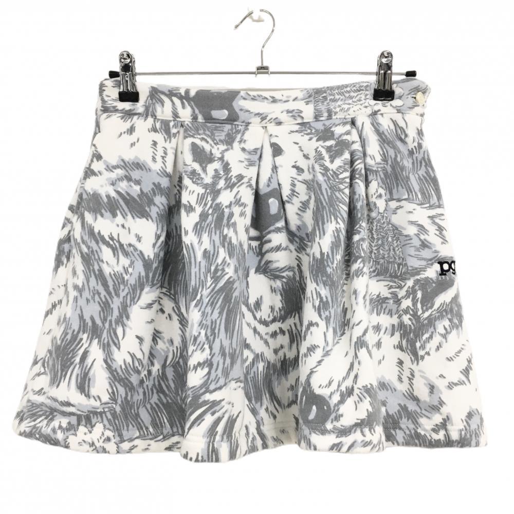 【美品】パーリーゲイツ スカート 白×グレー×ライトブルー 総柄 裏起毛 レディース 1(M) ゴルフウェア PEARLY GATES