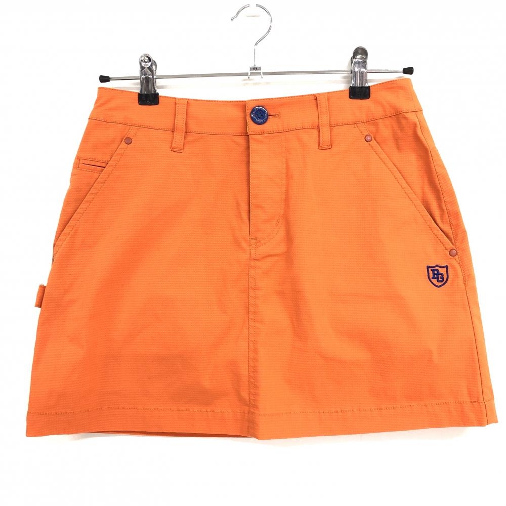 【超美品】パーリーゲイツ スカート オレンジ チェック ロゴブルー レディース 0 ゴルフウェア PEARLY GATES