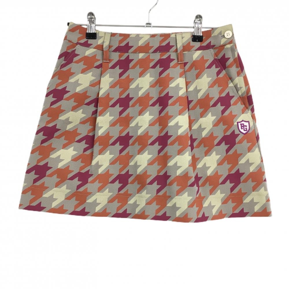 パーリーゲイツ スカート オレンジ×ピンク 千鳥格子 ヘリンボーン織生地 レディース 0(S) ゴルフウェア PEARLY GATES
