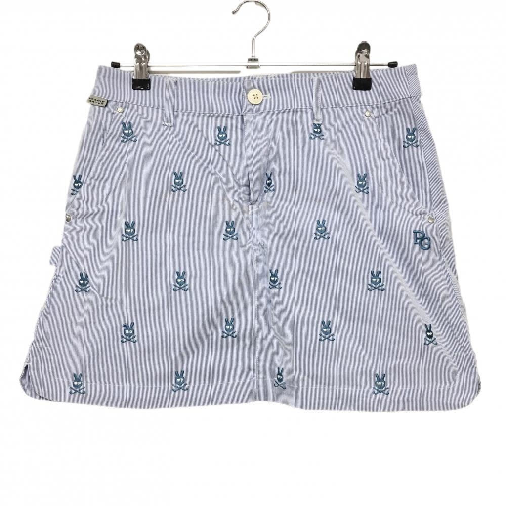 パーリーゲイツ スカート ライトブルー×白 ストライプ 30周年 スカルラビット総柄  レディース 2(L) ゴルフウェア PEARLY GATES