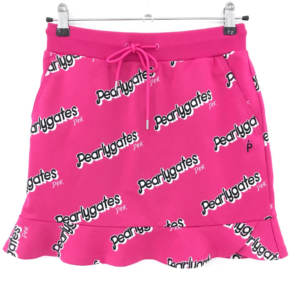 【超美品】パーリーゲイツ スカート ピンク×黒×白 ロゴ総柄  レディース 0(S) ゴルフウェア 2023年モデル PEARLY GATES