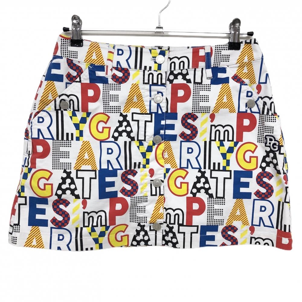パーリーゲイツ スカート 白×マルチカラー ドット・チェックロゴ総柄 レディース 2(L) ゴルフウェア PEARLY GATES