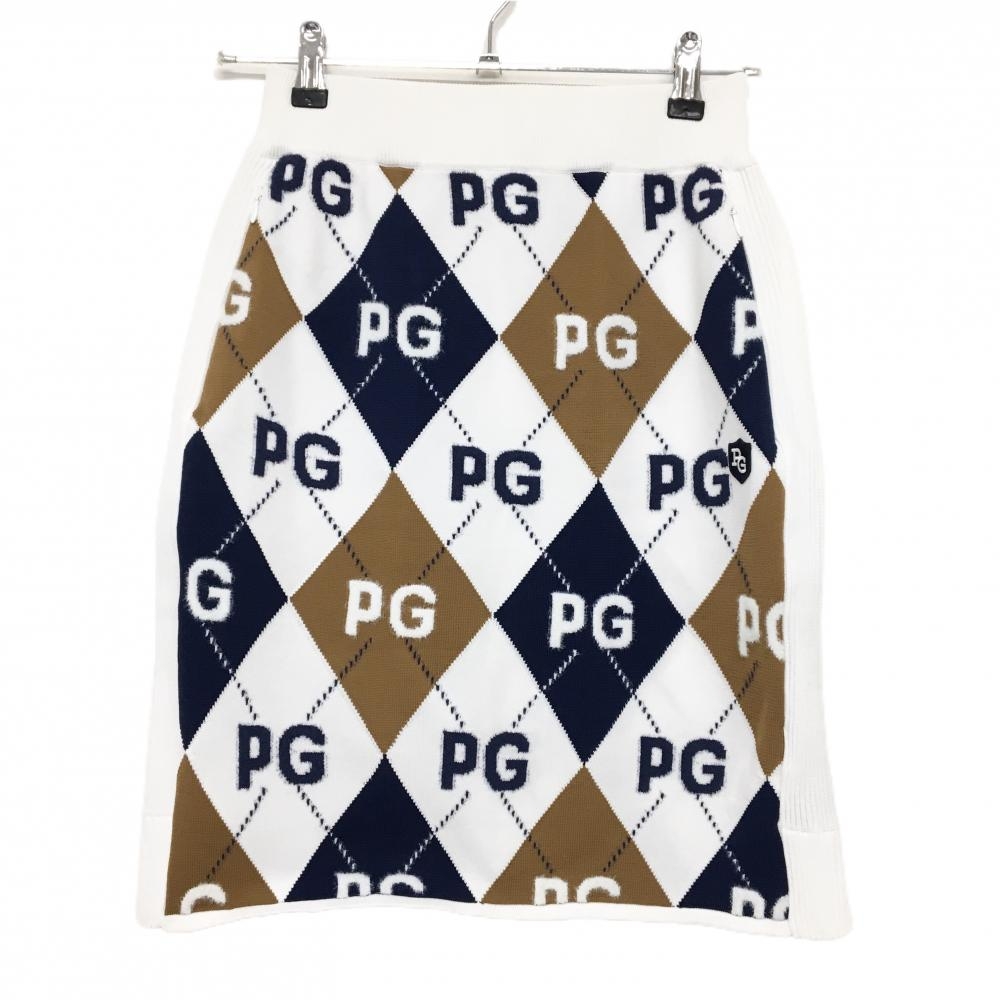 【新品】パーリーゲイツ ニットスカート 白×ネイビー アーガイル柄 レディース 0(S) ゴルフウェア PEARLY GATES