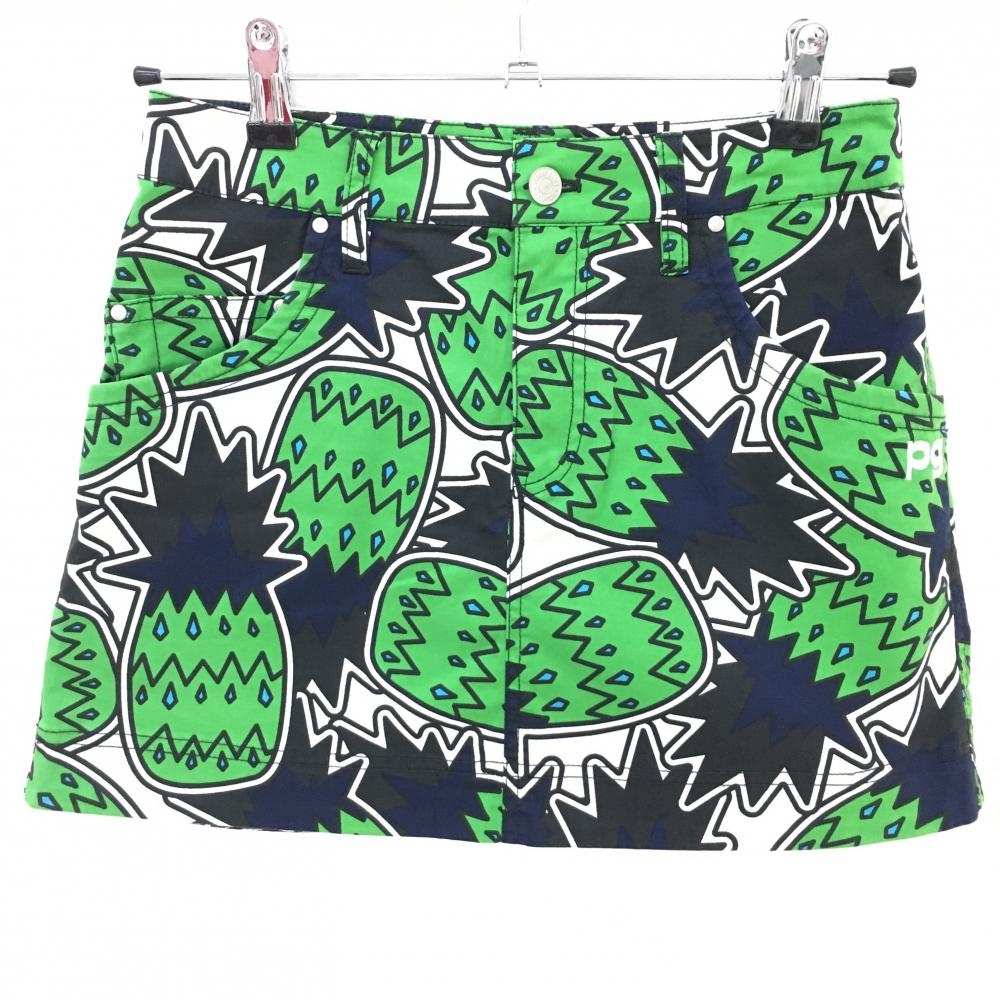 【超美品】パーリーゲイツ スカート 黒×グリーン パイナップル柄  レディース 00(XS) ゴルフウェア PEARLY GATES