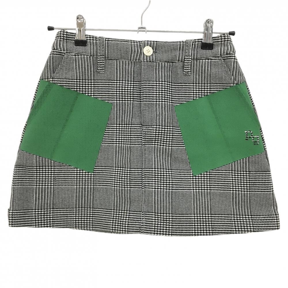 【美品】パーリーゲイツ スカート 黒×白 グレンチェック ウール混 レディース 0(S) ゴルフウェア PEARLY GATES