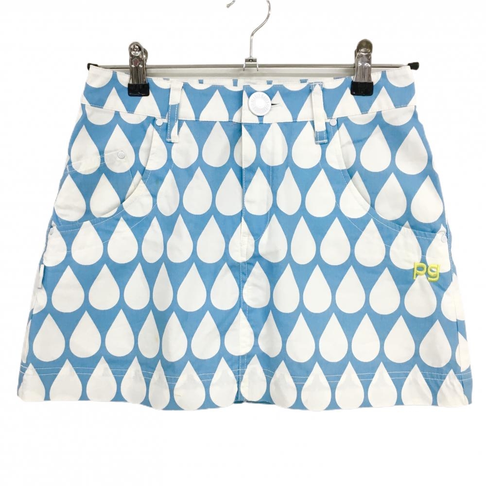 パーリーゲイツ スカート ライトブルー×白 しずく総柄 ストレッチ レディース 0(S) ゴルフウェア PEARLY GATES