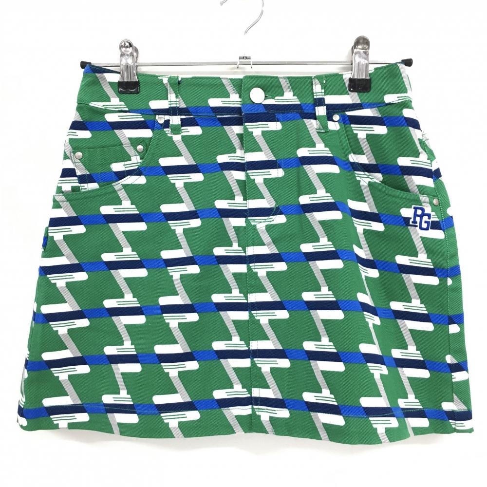 【超美品】パーリーゲイツ スカート グリーン×白 総柄 ストレッチ 30周年 レディース 0(S) ゴルフウェア PEARLY GATES