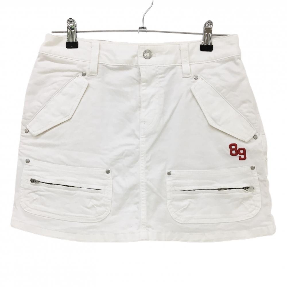 【美品】パーリーゲイツ スカート 白 複数ポケット ニコちゃん スマイル レディース 1(M) ゴルフウェア PEARLY GATES