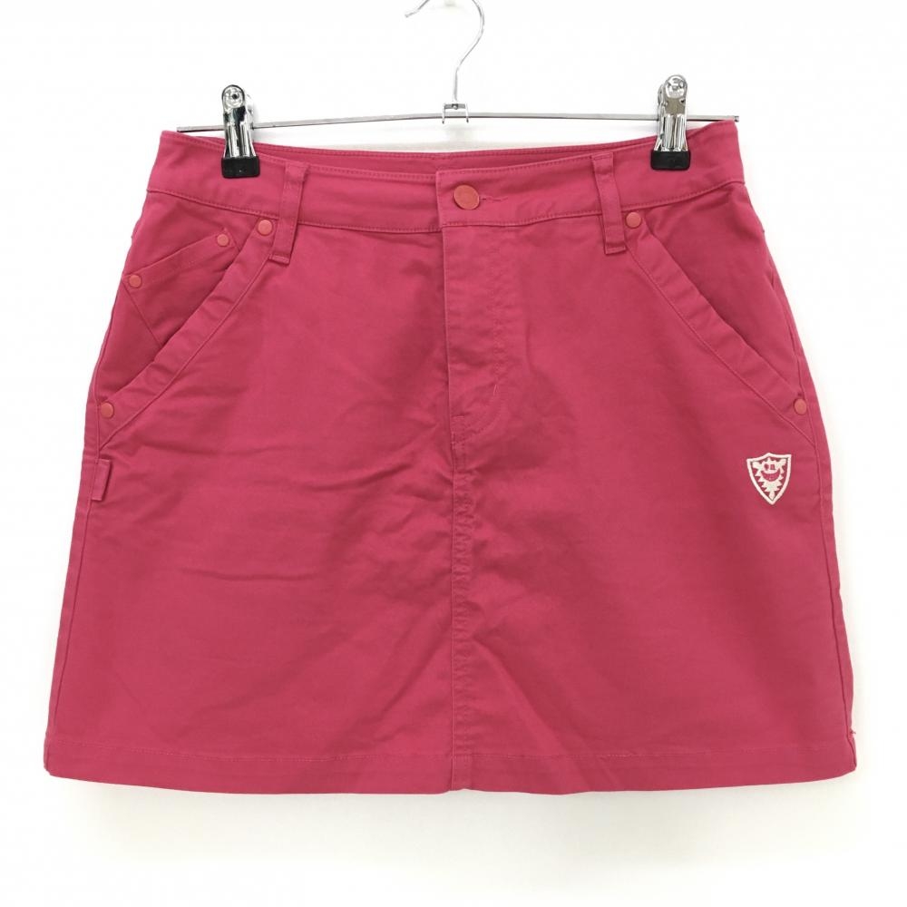 【美品】パーリーゲイツ スカート ピンクレッド 後ポケットロゴプリント レディース 1(M) ゴルフウェア PEARLY GATES