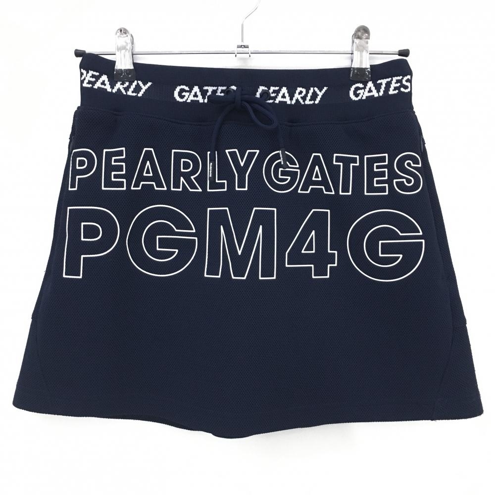 【超美品】パーリーゲイツ スカート ネイビー×白 フロントロゴ ストレッチ レディース 0(S) ゴルフウェア PEARLY GATES