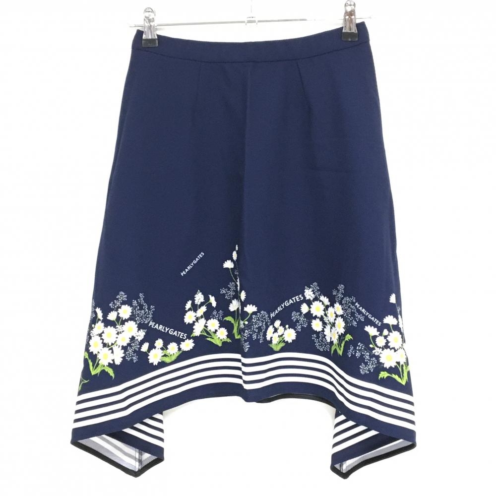 【超美品】パーリーゲイツ スカート ネイビー×白 裾花柄  レディース 0(S) ゴルフウェア 2023年モデル PEARLY GATES
