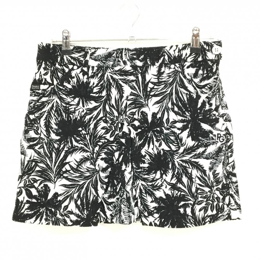 【超美品】パーリーゲイツ スカート 黒×白 リーフ柄 ストレッチ レディース 1(M) ゴルフウェア 2023年モデル PEARLY GATES