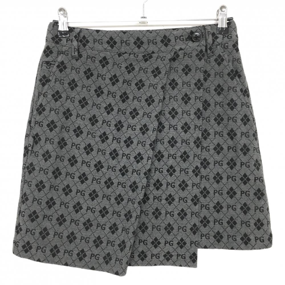 【超美品】パーリーゲイツ スカート ダークグレー×黒 アーガイル・ロゴ総柄  レディース 0(S) ゴルフウェア PEARLY GATES