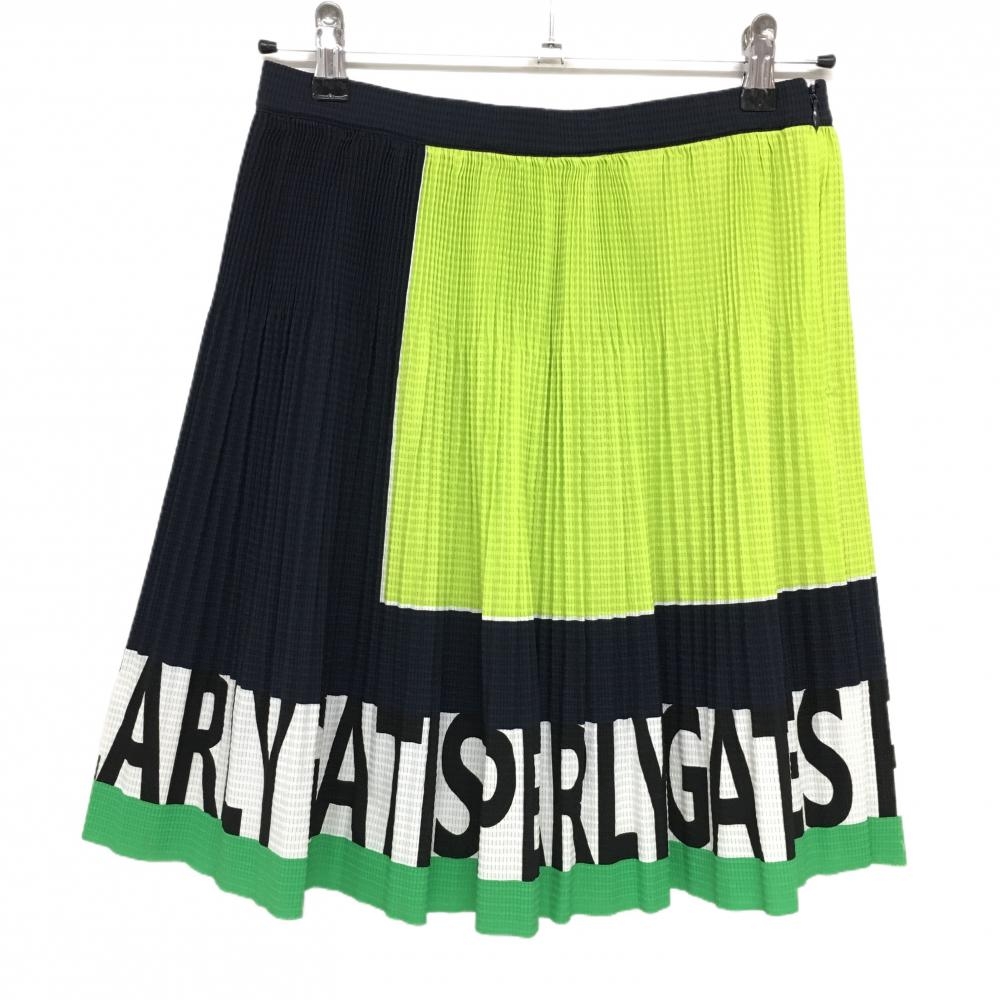 【超美品】パーリーゲイツ スカート ネイビー×グリーン 裾ロゴ メッシュ調  レディース 1(M) ゴルフウェア PEARLY GATES