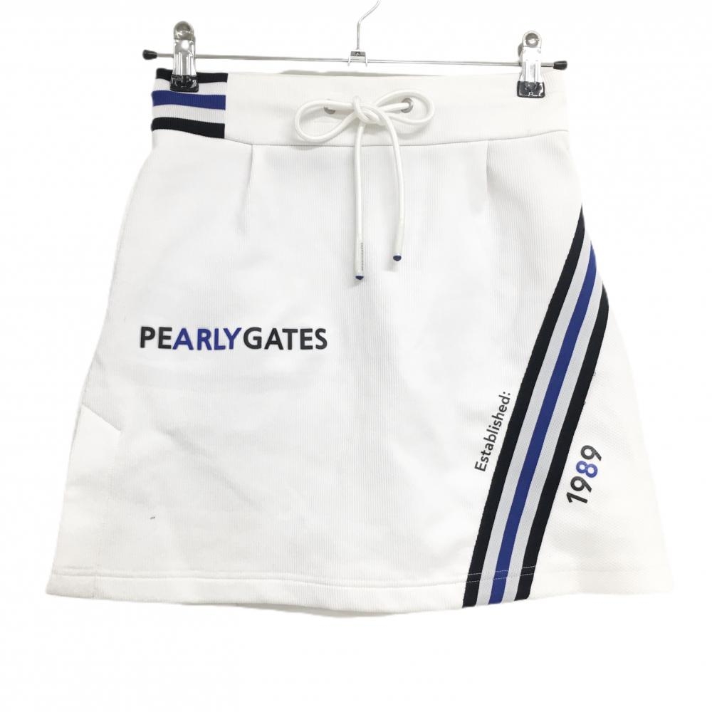 パーリーゲイツ スカート 白×ネイビー×ブルー 一部斜めストライプ  レディース 0(S) ゴルフウェア 2024年モデル PEARLY GATES