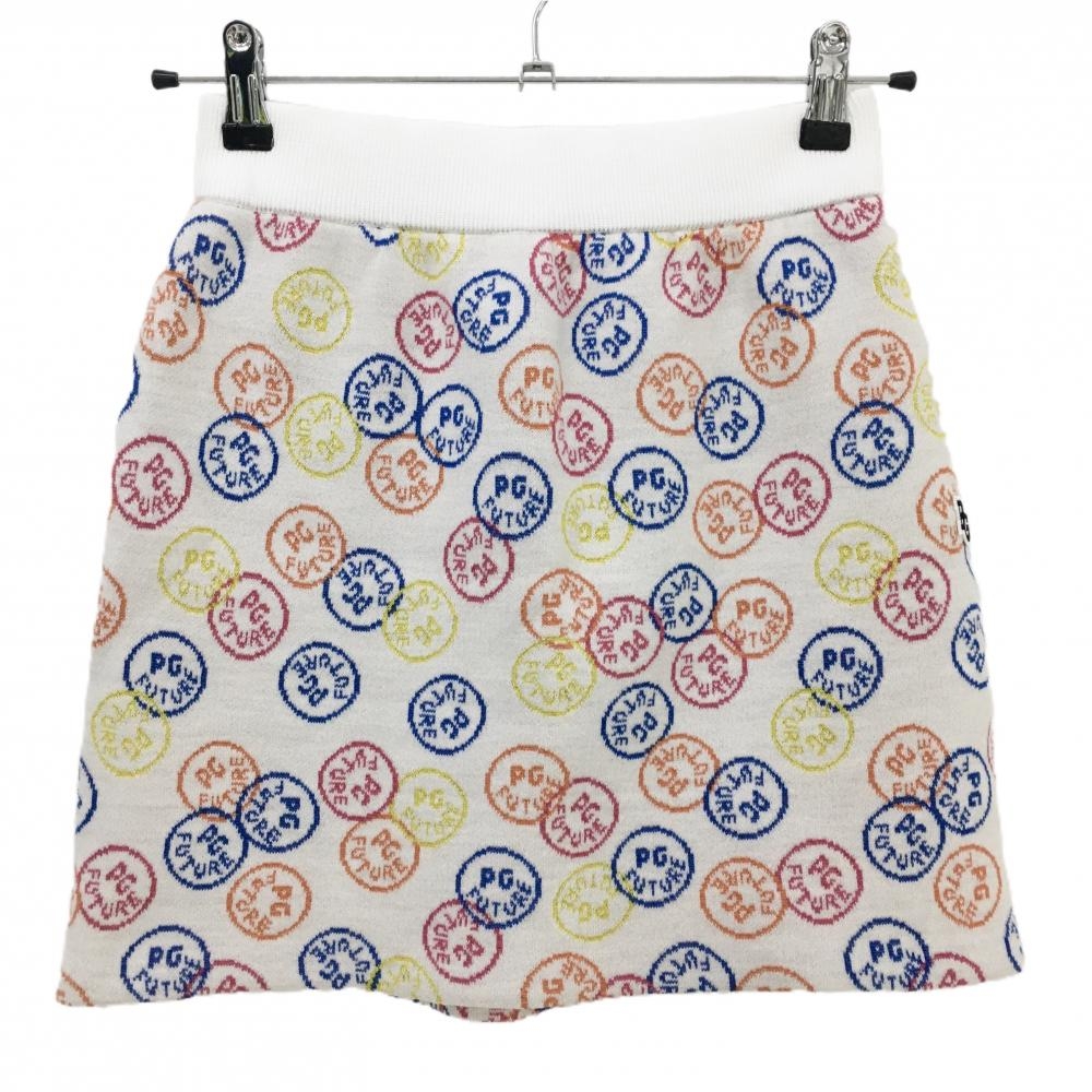 【新品】パーリーゲイツ ニットスカート 白×マルチカラー ロゴ総柄 レディース 0(S) ゴルフウェア PEARLY GATES