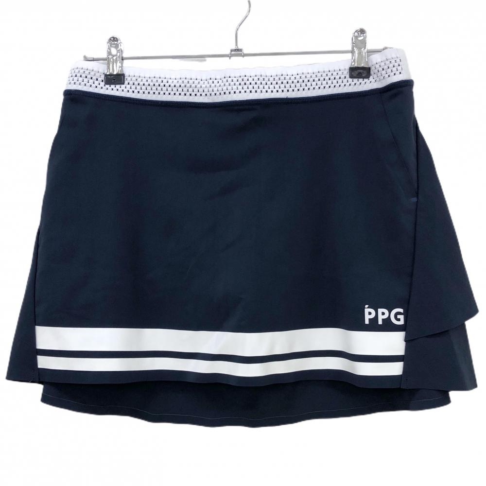 【超美品】パーリーゲイツ スカート ネイビー×白 ウエストメッシュ 後ロゴ PPG  レディース 0(S) ゴルフウェア PEARLY GATES