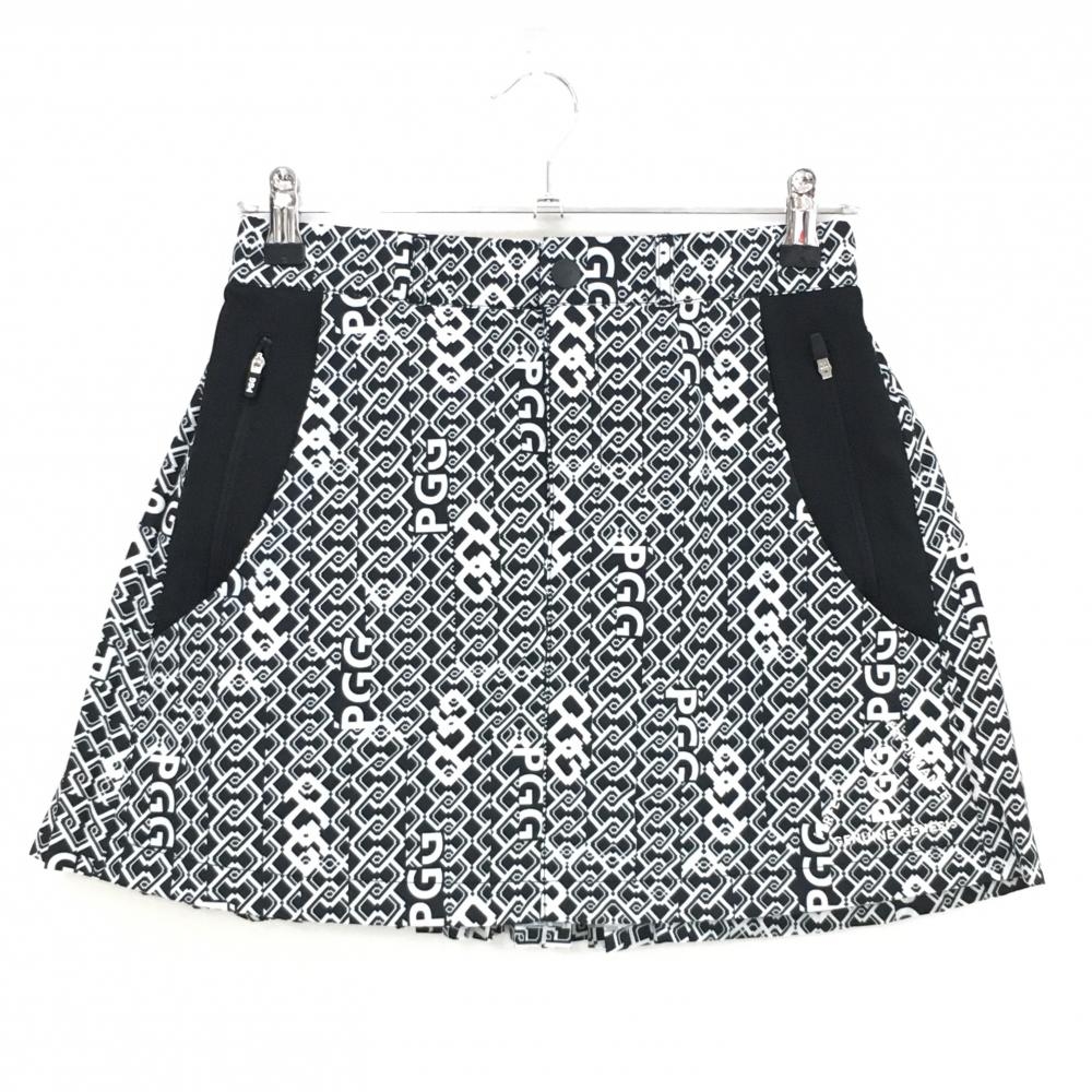 【超美品】PGGパーリーゲイツ スカート 黒×白 総柄 後ろプリーツ 切替素材 レディース 0(S) ゴルフウェア 2025年モデル PEARLY GATES
