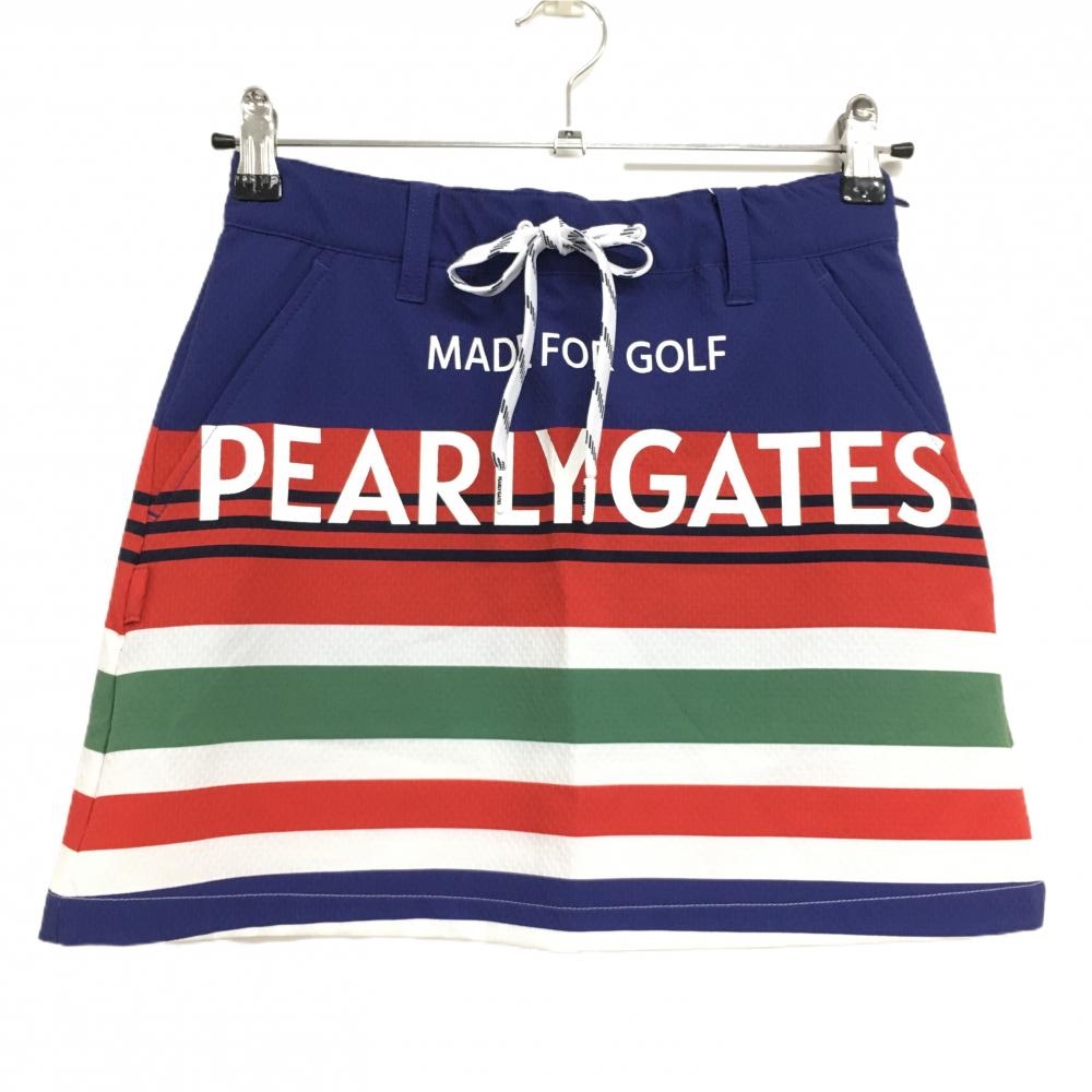 【新品】パーリーゲイツ スカート ブルー×レッド×白 ボーダー風 前ロゴプリント レディース 00(XS) ゴルフウェア PEARLY GATES