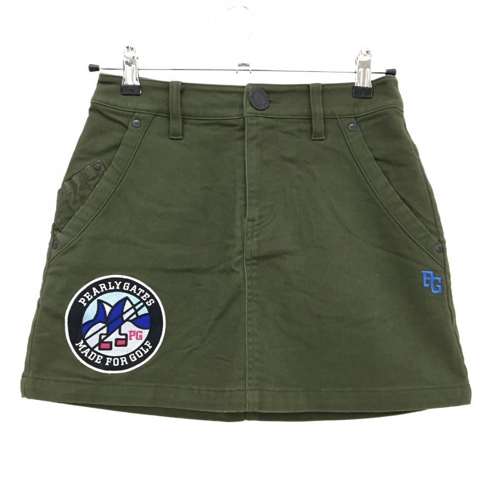 パーリーゲイツ スカート カーキ 裏起毛 ワッペン ストレッチ  レディース 00(XS) ゴルフウェア PEARLY GATES