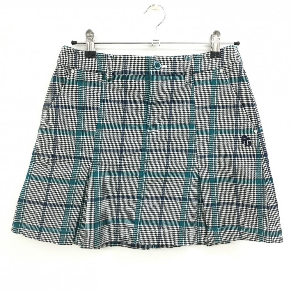 【超美品】パーリーゲイツ スカート 白×黒×グリーン 千鳥格子 チェック ボックスプリーツ  レディース 1(M) ゴルフウェア PEARLY GATES