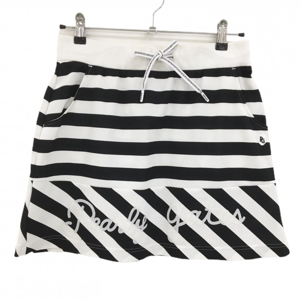 パーリーゲイツ スカート 白×黒 ボーダー ウエストゴム  レディース 2(L) ゴルフウェア 2023年モデル PEARLY GATES