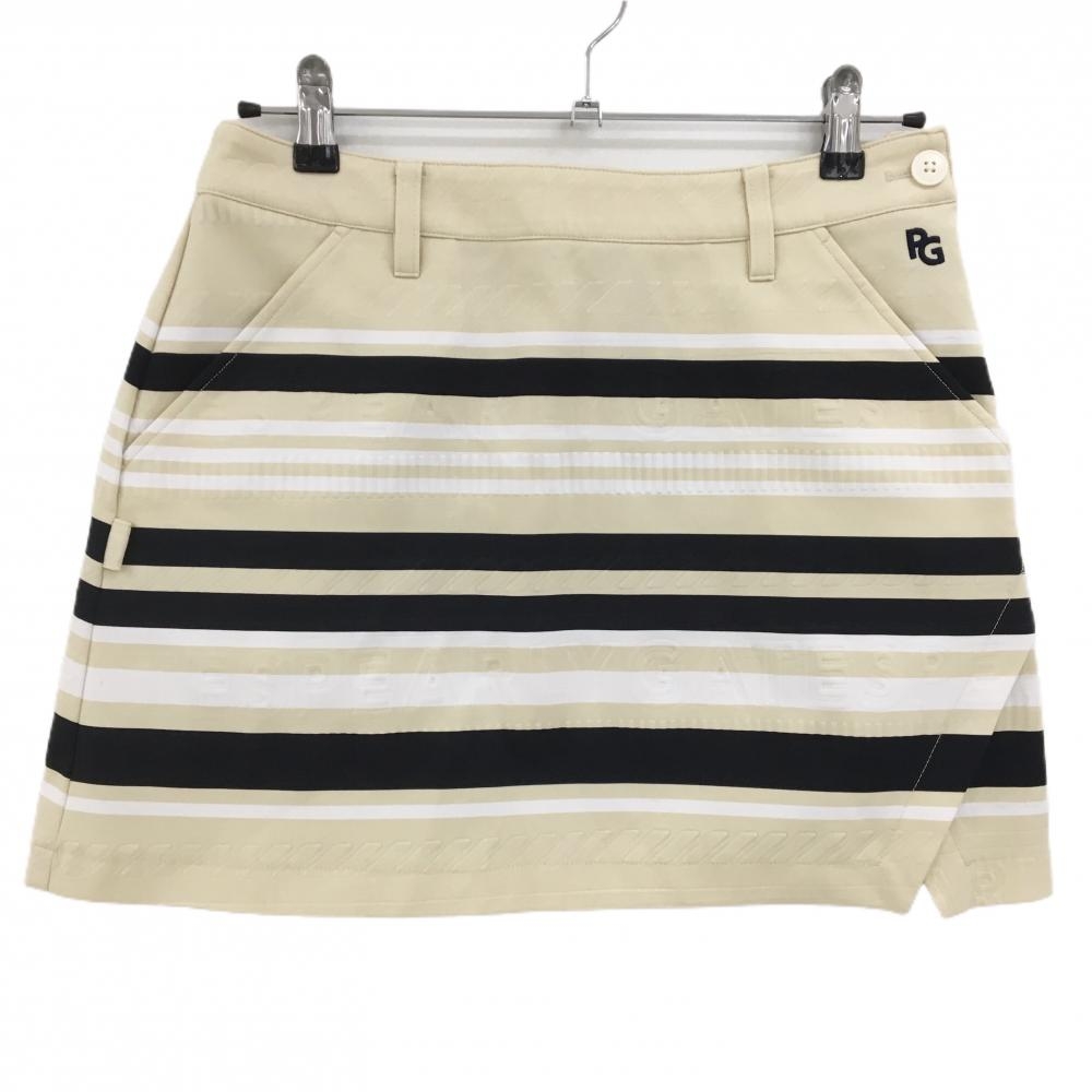 【超美品】パーリーゲイツ スカート ベージュ×黒 ボーダー ロゴ型押し  レディース 1(M) ゴルフウェア 2024年モデル PEARLY GATES