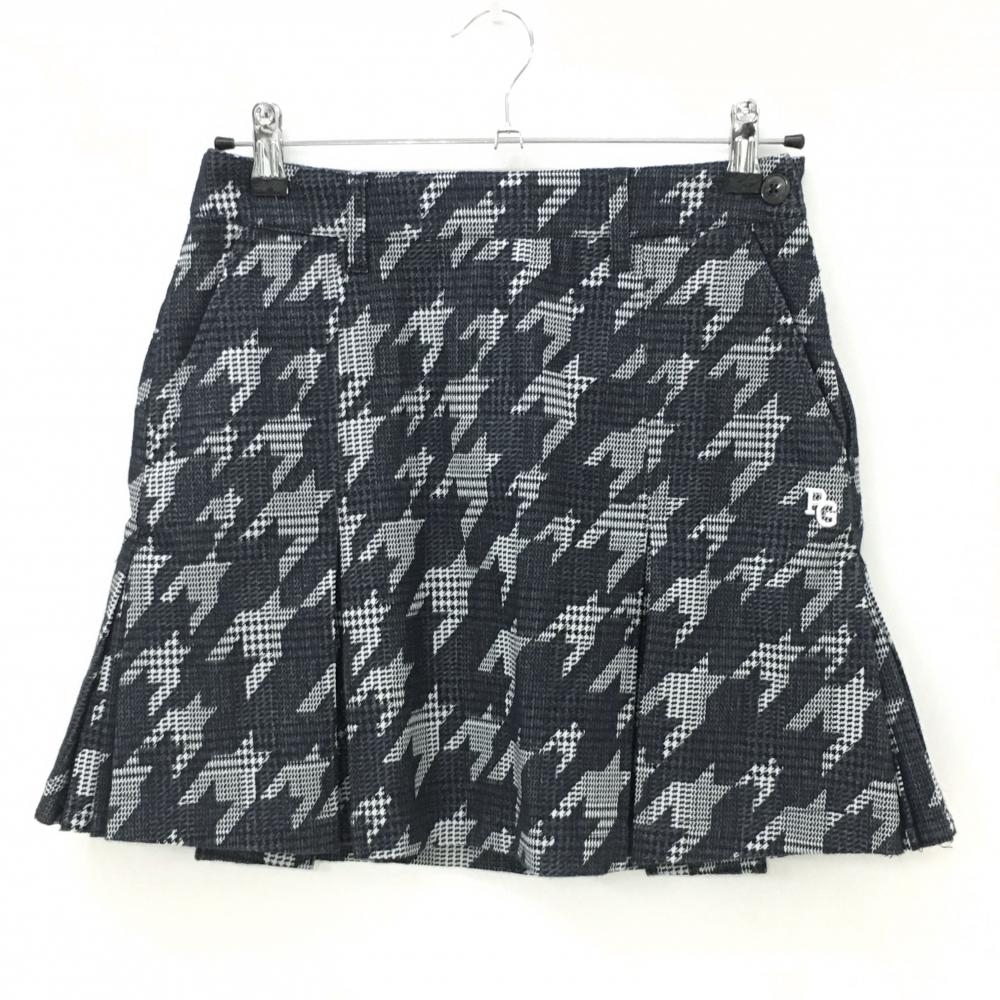 【超美品】パーリーゲイツ スカート ダークネイビー×白×黒 千鳥格子 ボックスプリーツ レディース 0(S) ゴルフウェア PEARLY GATES