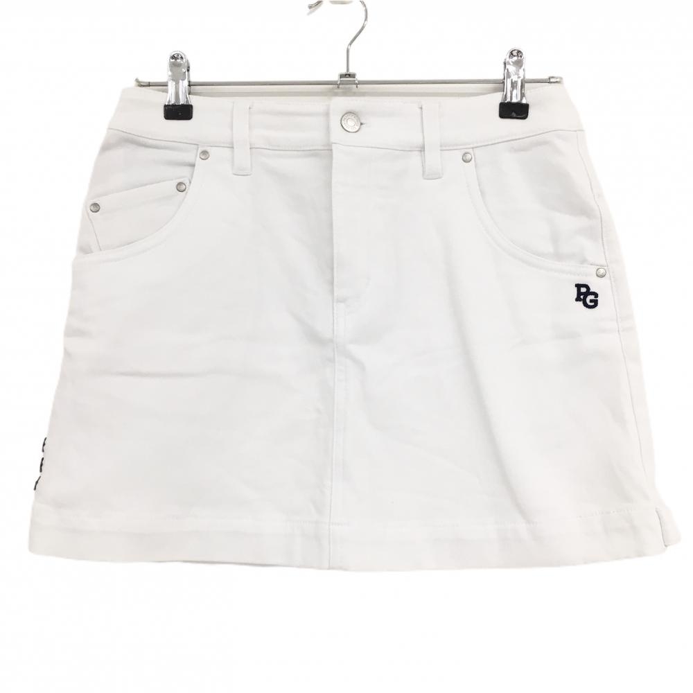 【美品】パーリーゲイツ スカート 白×ネイビー 裏微起毛 ストレッチ ロゴ刺しゅう レディース 1(M) ゴルフウェア PEARLY GATES