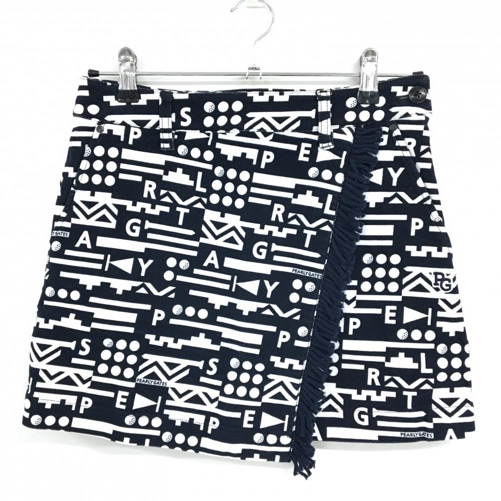 【新品】パーリーゲイツ スカート ダークネイビー×白 総柄 フリンジ ストレッチ レディース 0(S) ゴルフウェア PEARLY GATES