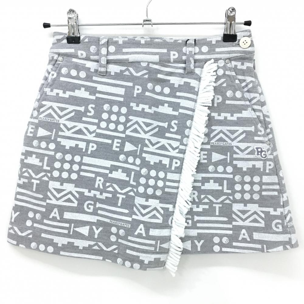 【新品】パーリーゲイツ スカート グレー×白 総柄 フリンジ ストレッチ レディース 00(XS) ゴルフウェア PEARLY GATES