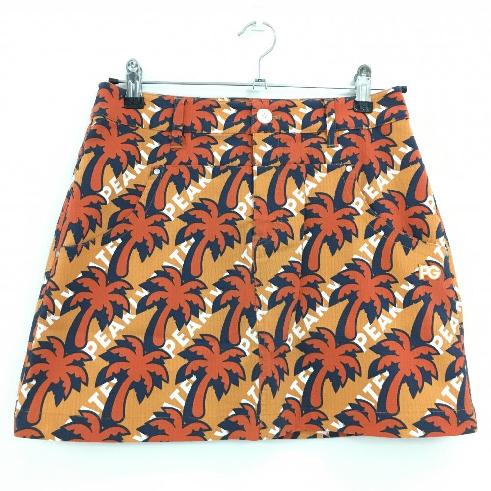 【新品】パーリーゲイツ スカート オレンジ×ネイビー ヤシの木柄 サッカー生地 接触冷感 レディース 1(M) ゴルフウェア PEARLY GATES