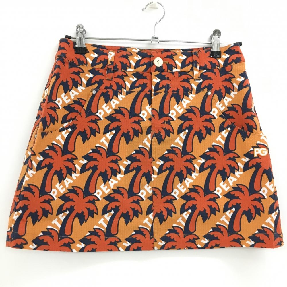 【新品】パーリーゲイツ スカート オレンジ×ネイビー ヤシの木柄 サッカー生地 接触冷感 レディース 1(M) ゴルフウェア PEARLY GATES