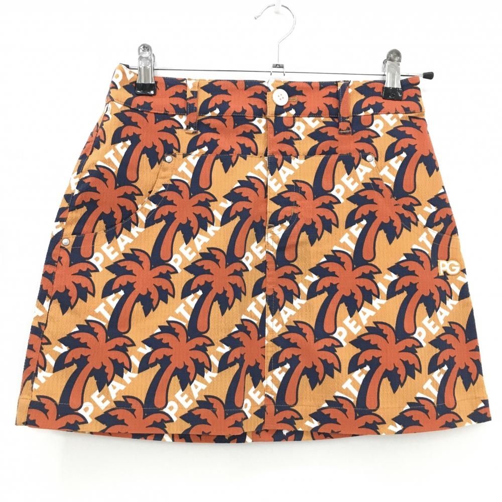 【新品】パーリーゲイツ スカート オレンジ×ネイビー ヤシの木柄 サッカー生地 接触冷感 レディース 0(S) ゴルフウェア PEARLY GATES