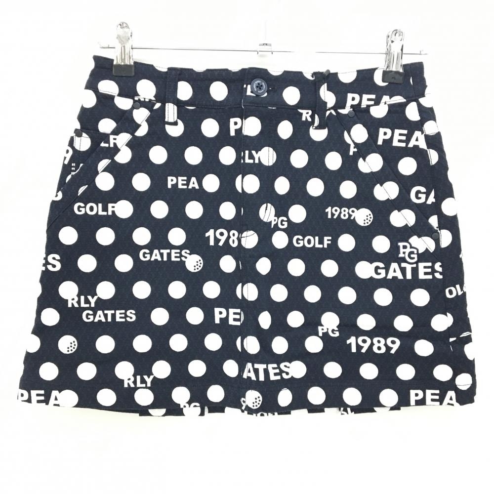 【新品】パーリーゲイツ スカート ダークネイビー×白 ドット柄 ロゴ 後ろ裾ボックスプリーツ レディース 0(S) ゴルフウェア PEARLY GATES