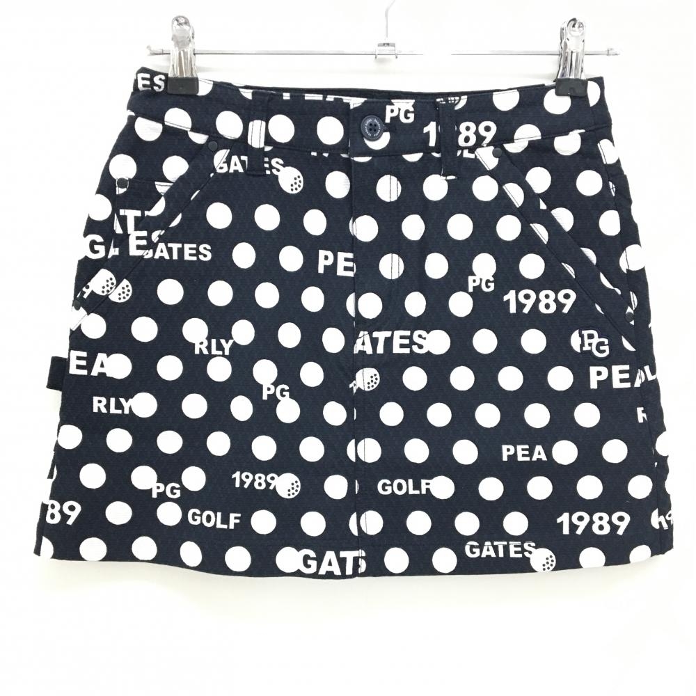 【新品】パーリーゲイツ スカート ダークネイビー×白 ドット柄 ロゴ 後ろ裾ボックスプリーツ レディース 0(S) ゴルフウェア PEARLY GATES