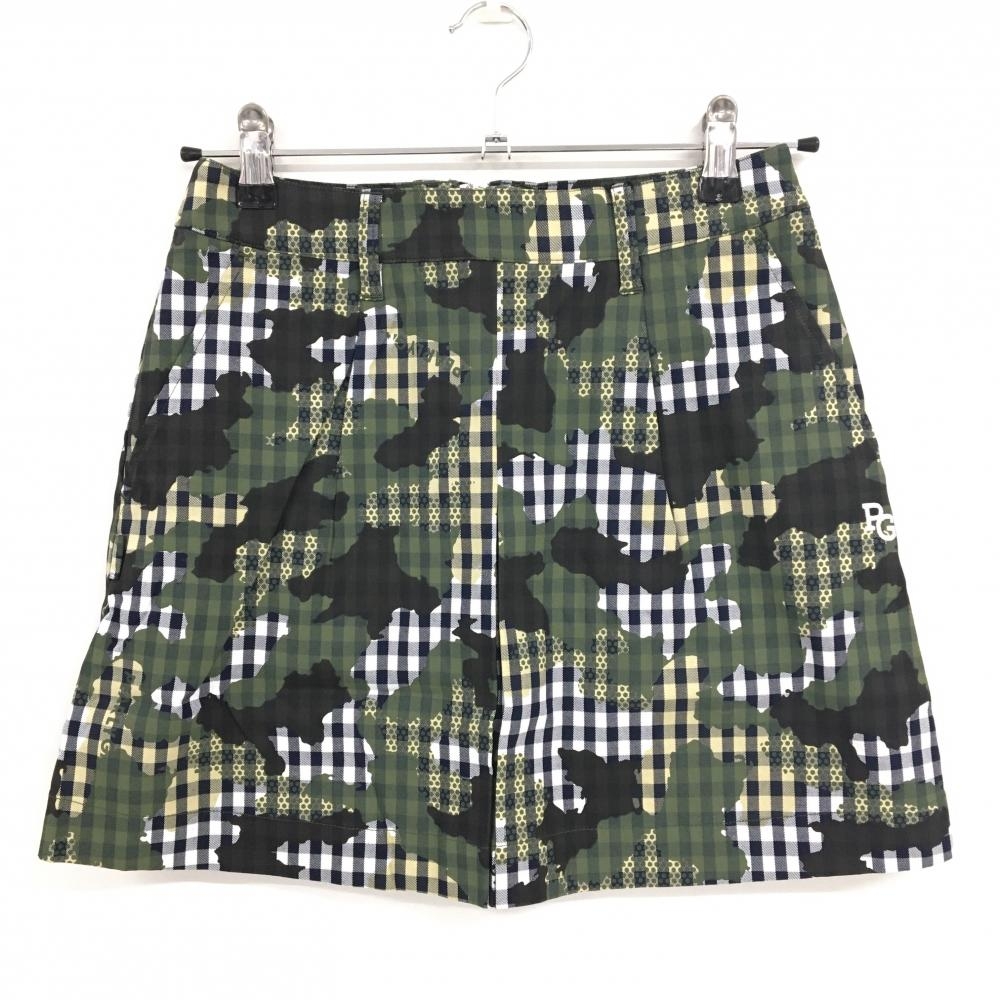 【新品】パーリーゲイツ スカート 白×ネイビー×カーキ カモフラ調 迷彩 チェック レディース 00(XS) ゴルフウェア PEARLY GATES