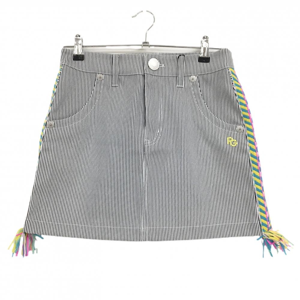 【新品】パーリーゲイツ スカート 白×ネイビー ストライプ サイド異素材 フリンジ レディース 1(M) ゴルフウェア PEARLY GATES