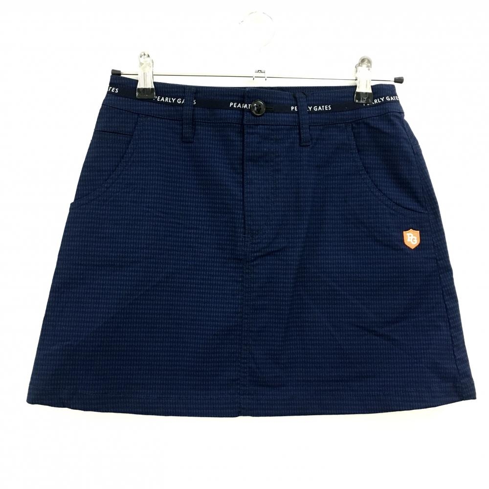 【新品】パーリーゲイツ スカート ネイビー×ダークネイビー 総柄織生地 ウエストロゴライン レディース 0(S) ゴルフウェア PEARLY GATES