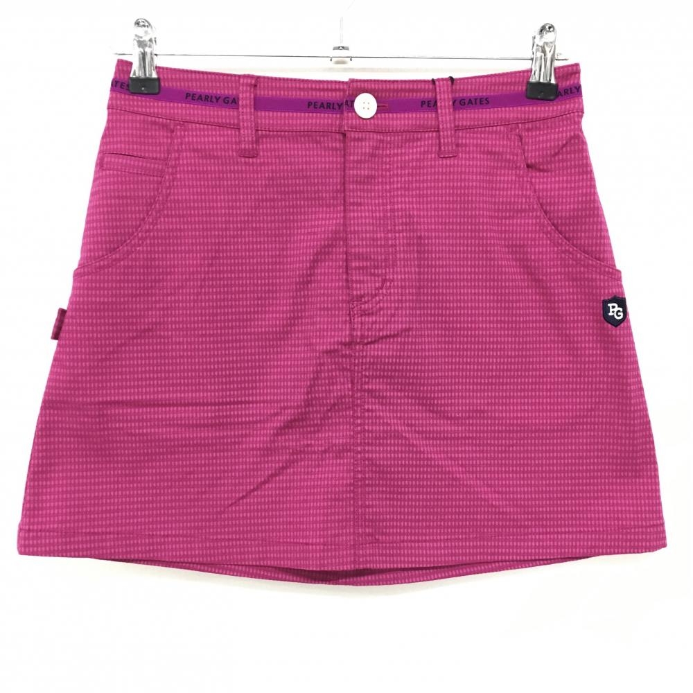 【新品】パーリーゲイツ スカート パープルピンク 総柄織生地 ウエストロゴライン ティー付き レディース 0(S) ゴルフウェア PEARLY GATES