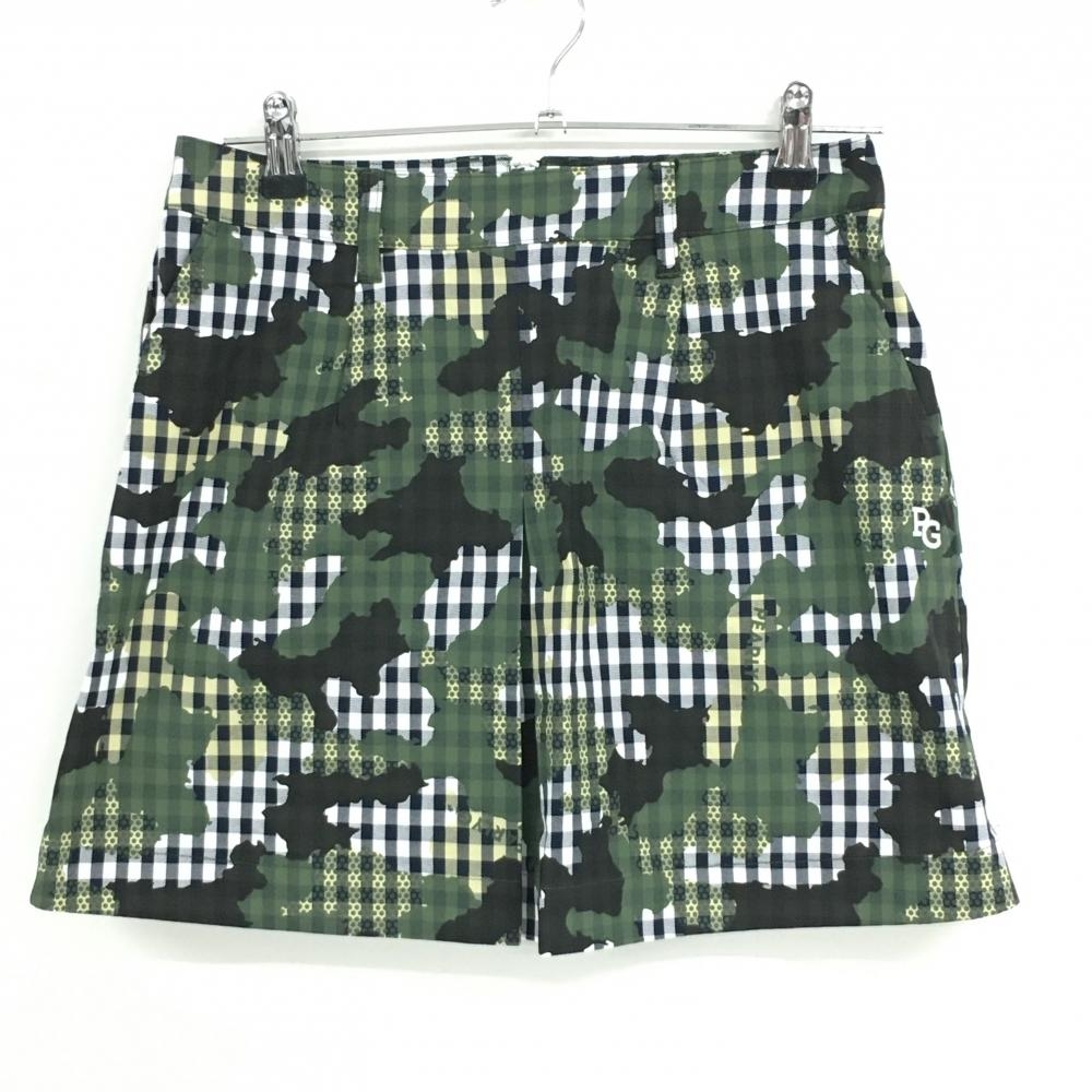 【新品】パーリーゲイツ スカート 白×ネイビー×カーキ カモフラ調 迷彩 チェック レディース 1(M) ゴルフウェア PEARLY GATES