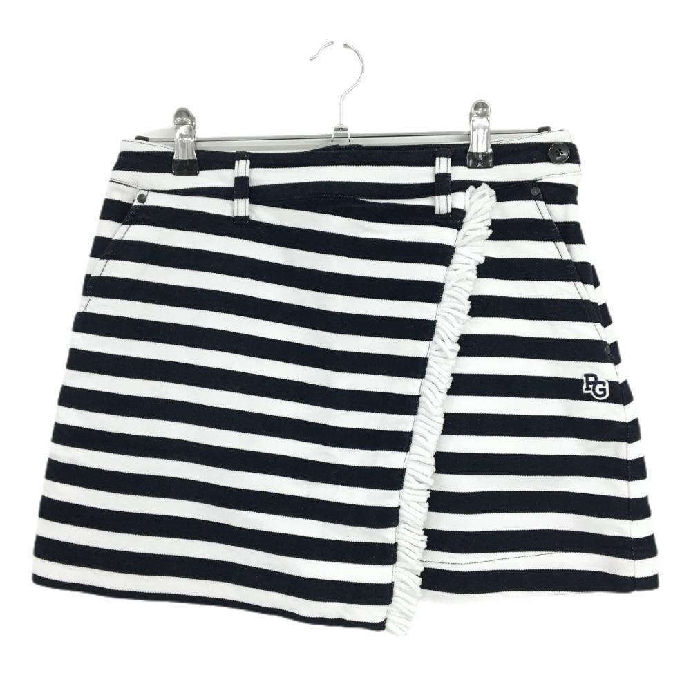 【新品】パーリーゲイツ スカート ダークネイビー×白 ボーダー フリンジ ストレッチ レディース 0(S) ゴルフウェア PEARLY GATES