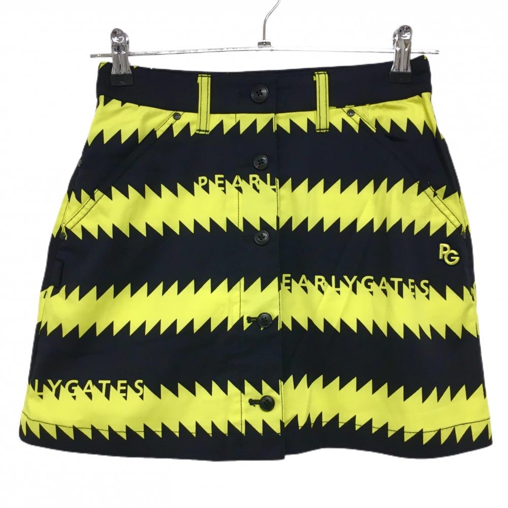 【新品】パーリーゲイツ スカート 黒×イエロー ギザギザボーダー フロントフェイクボタン レディース 00(XS) ゴルフウェア PEARLY GATES