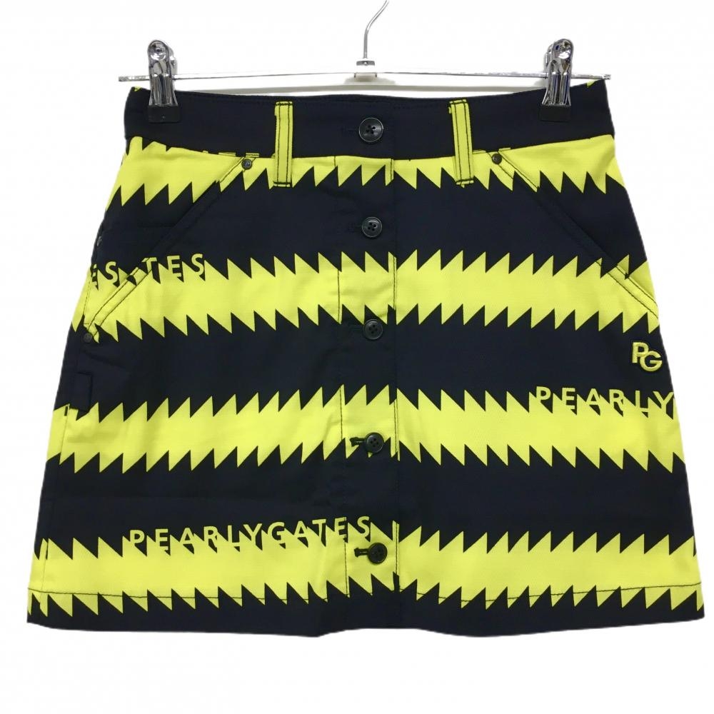 【新品】パーリーゲイツ スカート 黒×イエロー ギザギザボーダー フロントフェイクボタン レディース 00(XS) ゴルフウェア PEARLY GATES