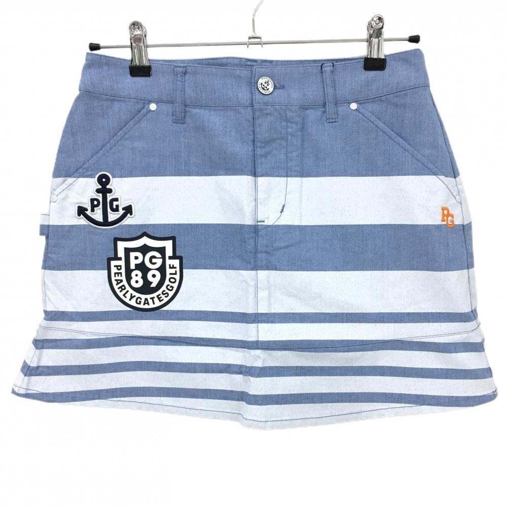 【新品】パーリーゲイツ スカート ブルー系×白 ボーダー ロゴオレンジ レディース 1(M) ゴルフウェア PEARLY GATES