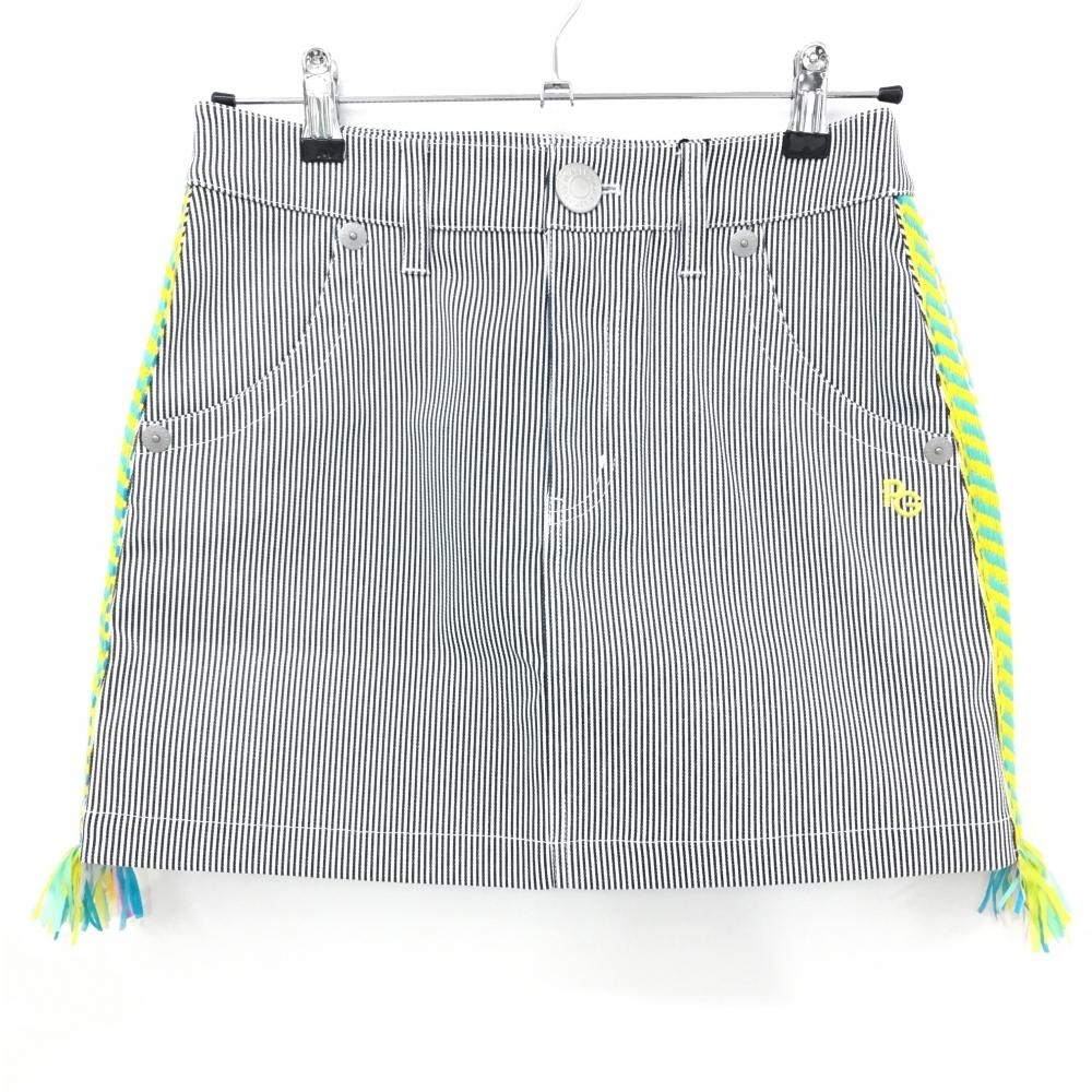 【新品】パーリーゲイツ スカート 白×ネイビー ストライプ サイド異素材 フリンジ レディース 1(M) ゴルフウェア PEARLY GATES