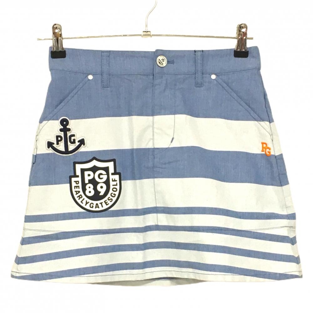 【新品】パーリーゲイツ スカート ブルー系×白 ボーダー ロゴオレンジ レディース 0(S) ゴルフウェア PEARLY GATES