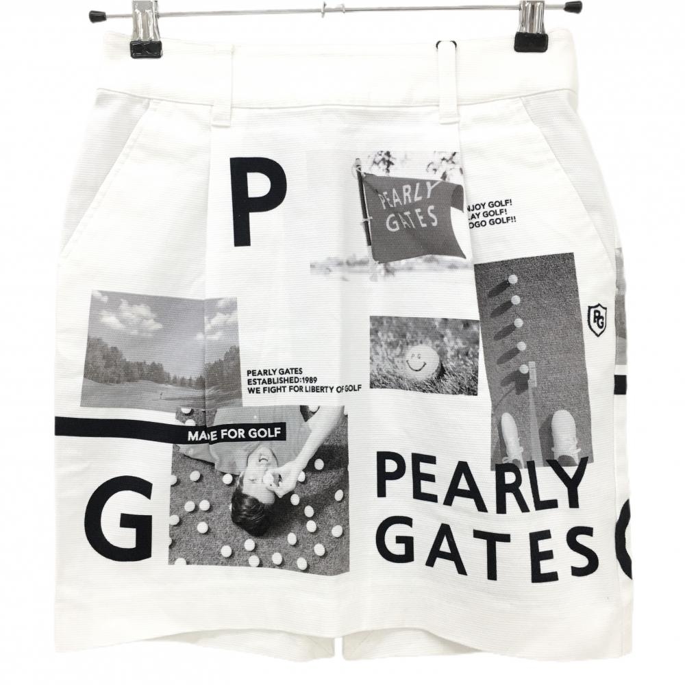 【新品】パーリーゲイツ スカート 白×グレー 写真風 PGニコちゃん バックファスナーリボン レディース 00(XS) ゴルフウェア PEARLY GATES